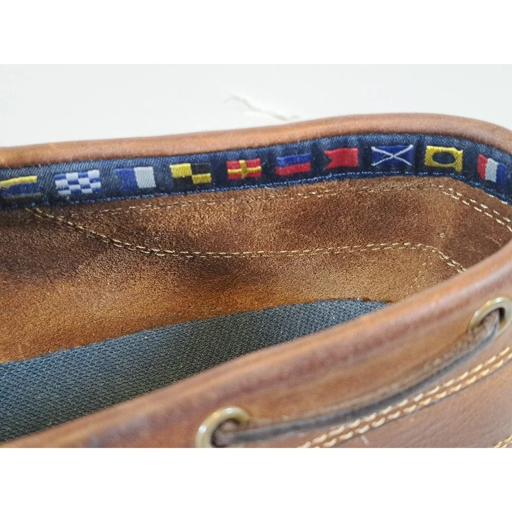 Timberland Mens Brown Leather Boat Shoes Nautical Signal Flag Lining Loafers 12